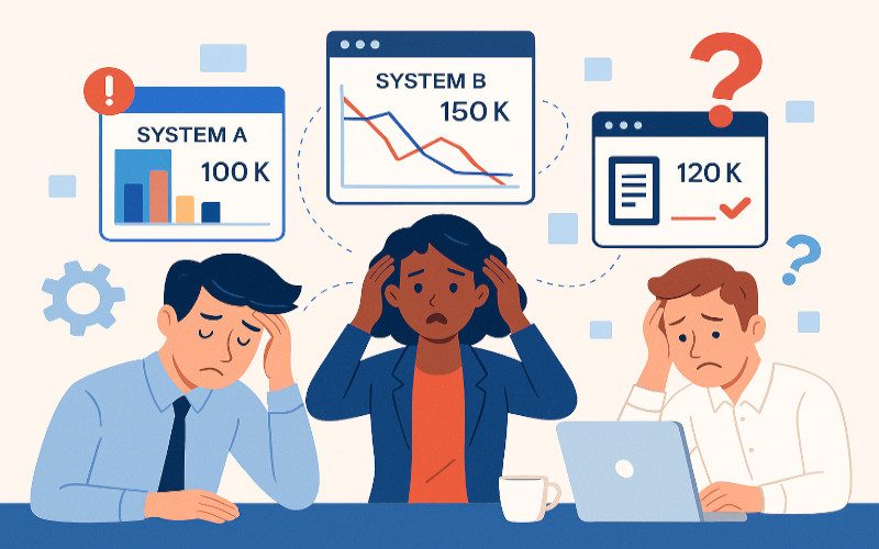 Illustration of disconnected data and spreadsheets